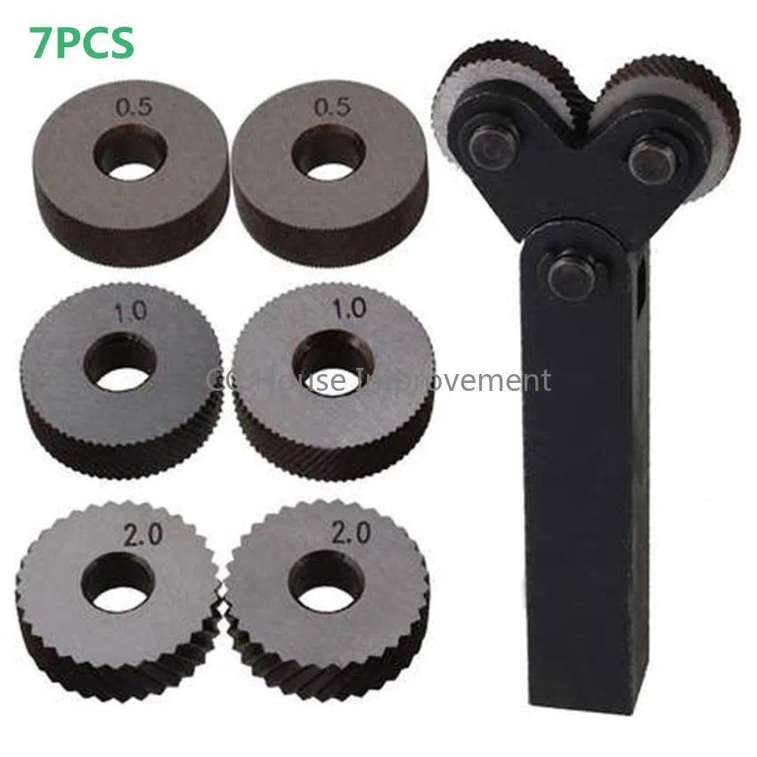 Dual Wheel Knurling Tool Kit 7pcs 0.5mm 1mm 2mm Wheel Linear Pit Knurl Set Steel Lathe Cutter Wheel 