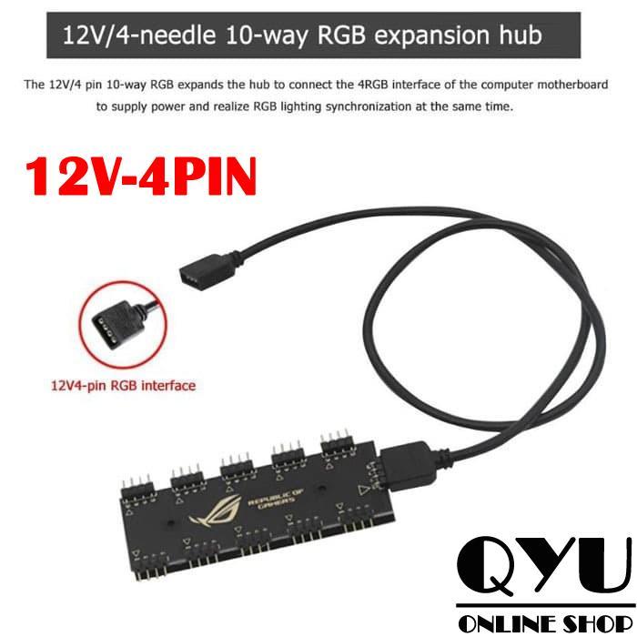Fan Hub Splitter RGB 3pin / 4pin up to x10 Led Strip Kipas Casing PC - 12V-4PIN
