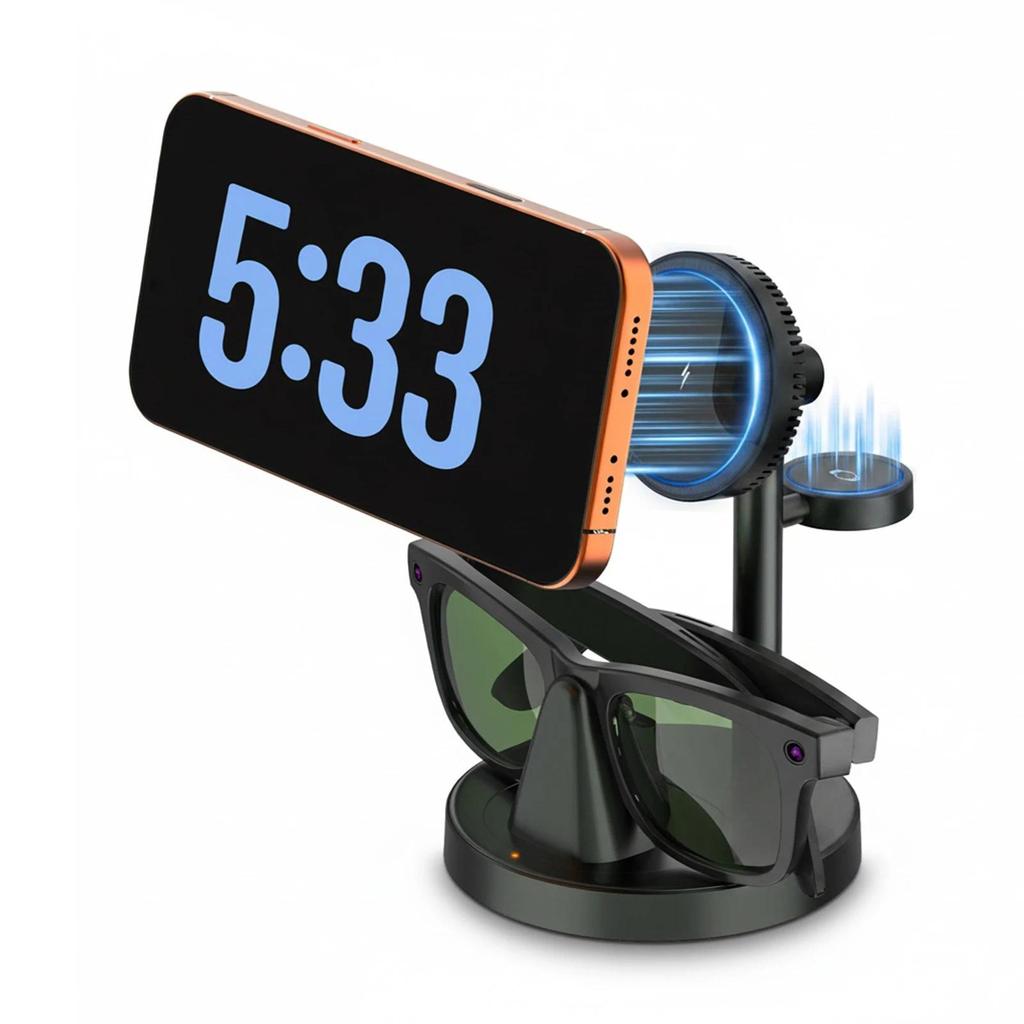 3 in 1 Wireless Charging Station with LED Display Magnetic Charger Stands for iPhone Apple Watch Sma