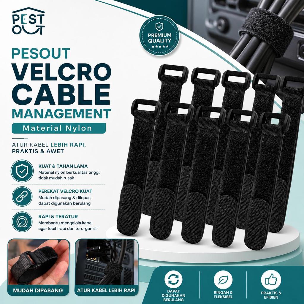 Strap Pengikat Kabel Velcro Strap Cable Organizer Pengikat Kabel Strap Cable Management Nylon