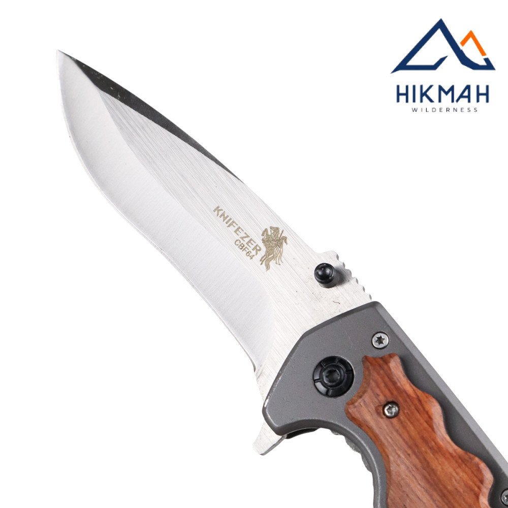 Pisau Lipat Berburu Wooden Handle Outdoor Survival Knife CBF64 Pisau Gunung Gagang Kayu