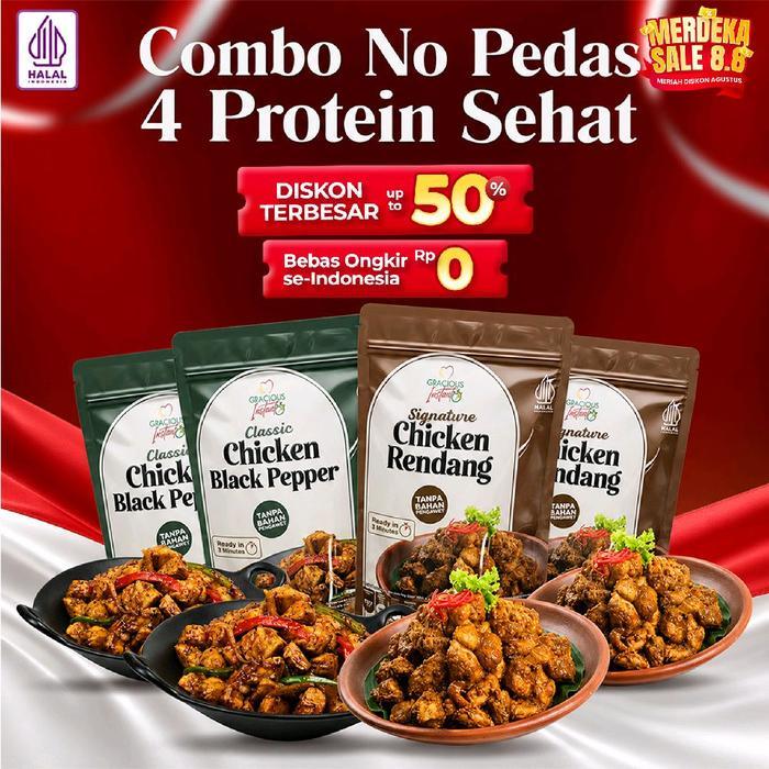 [MERDEKA SALE 8.8] Lauk Instant - Combo No-Pedas 4 Protein Sehat | 2 Chicken Rendang + 2 Chicken Bla