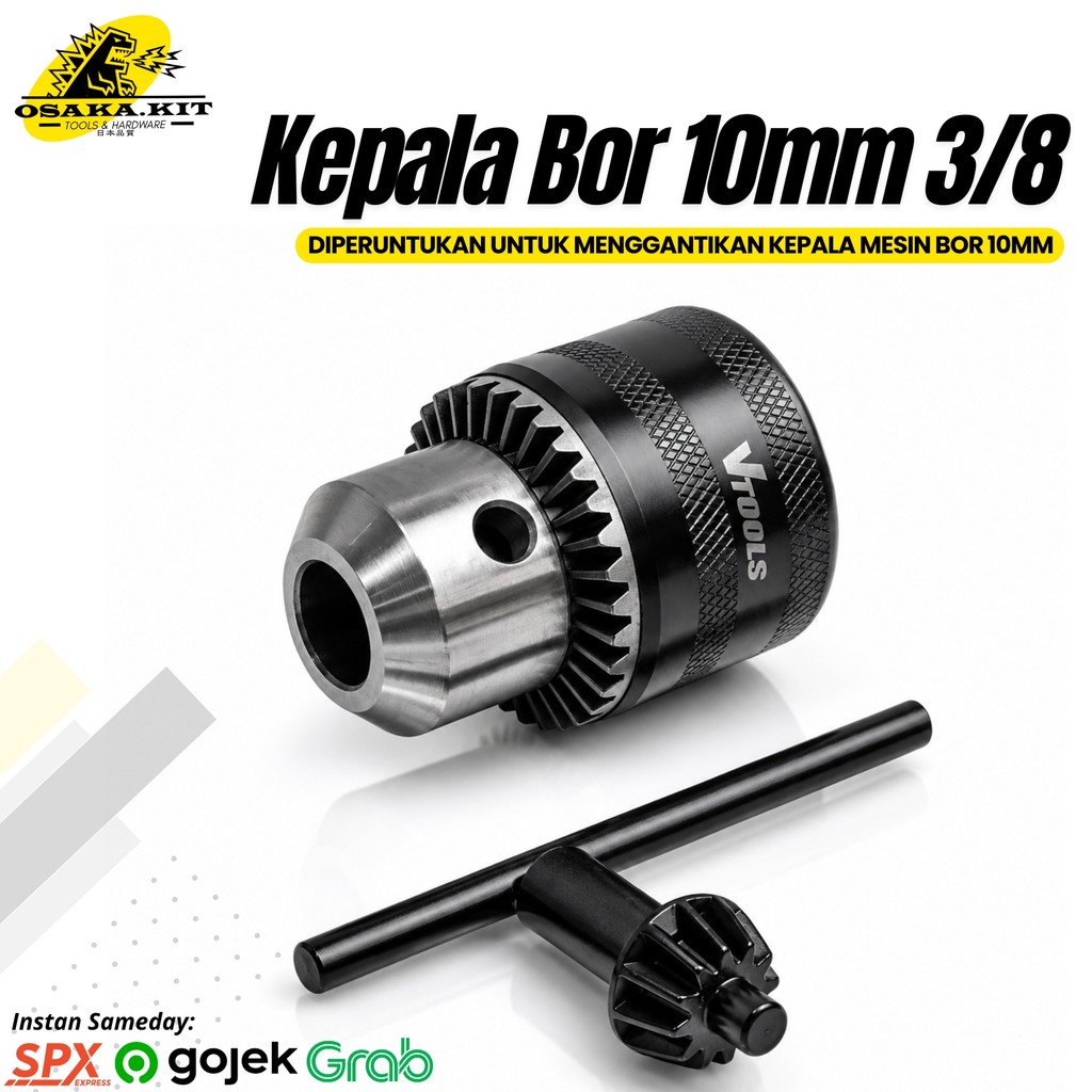 Kepala Bor Chuck 10M 3/8-24UNF Mata Bor Gerinda Head Chuck Drill