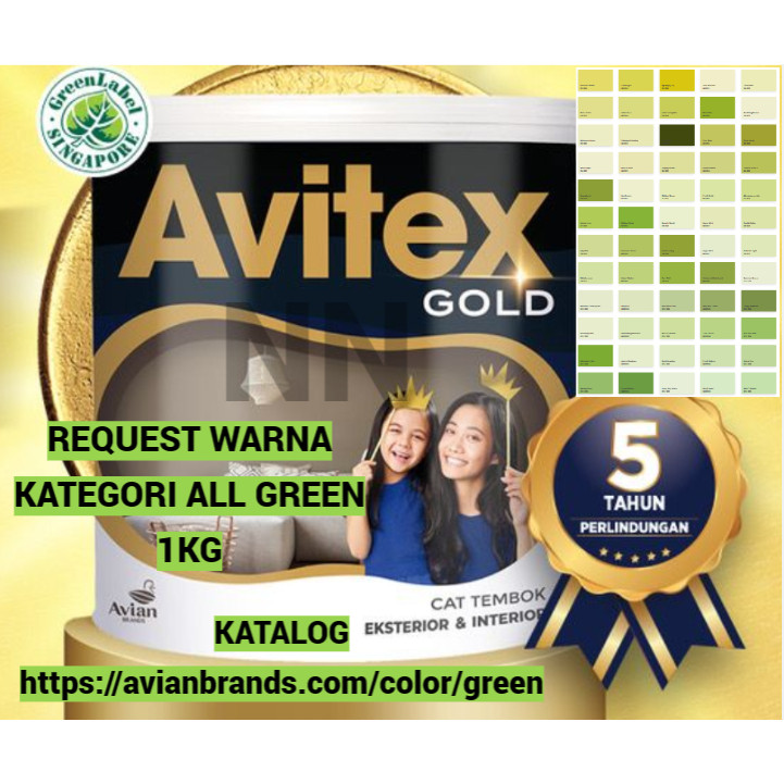 CAT TEMBOK AVITEX 1KG WARNA HIJAU AVITEX GOLD CAT DINDING PLAFON CAT EXTERIOR CAT INTERIOR