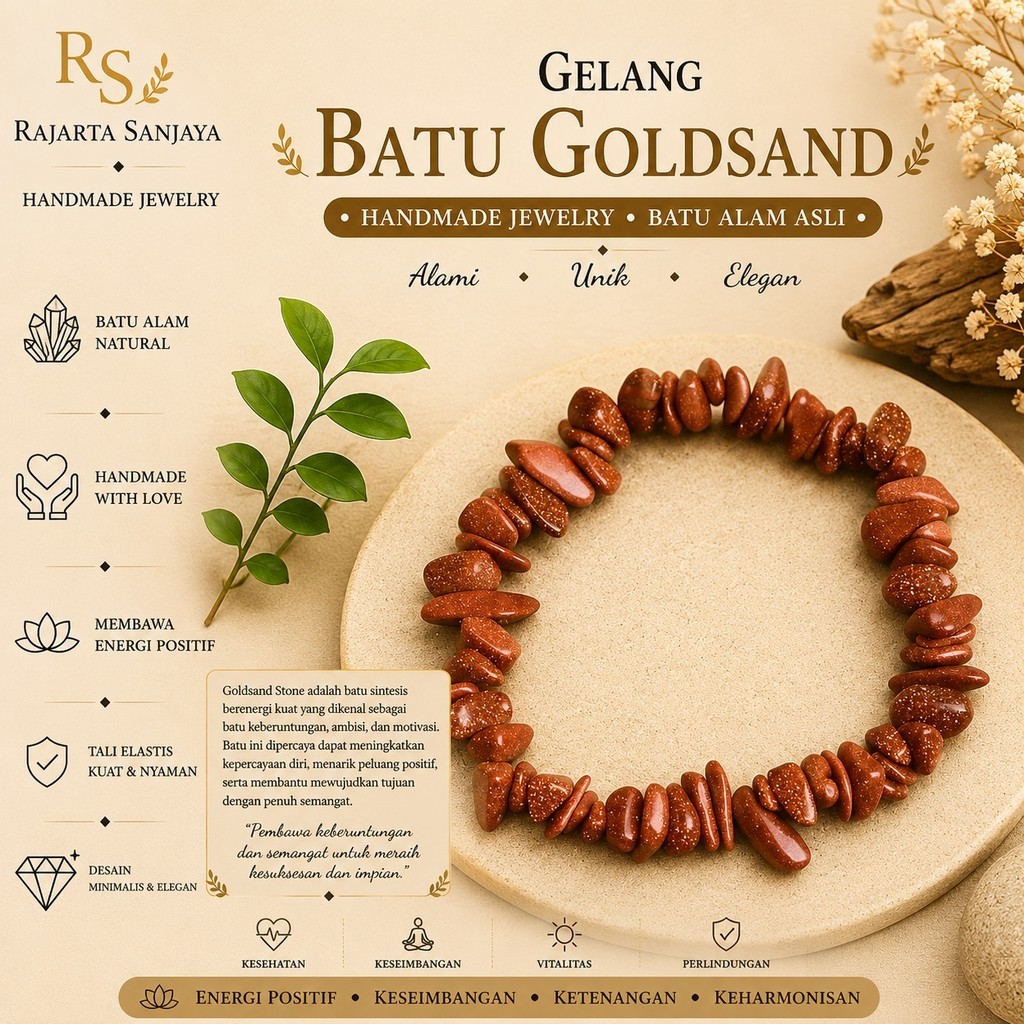 RJ Handmade Gelang Kristal Chip Pasir Emas | Goldsand Stone