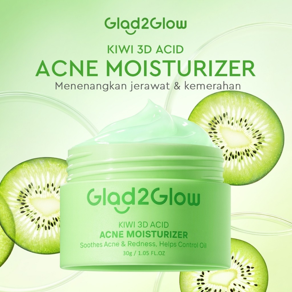 GLAD2GLOW - KIWI 3D ACID ACNE MOISTURIZER ( 30 g ) - Pelembab Wajah Kulit Jerawat Reda Anti Dark Spo