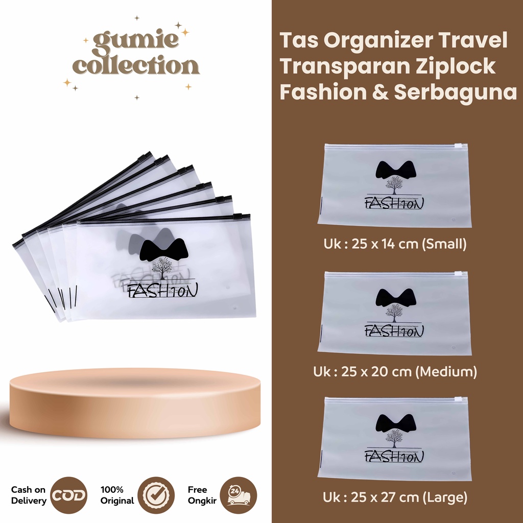 GC - TAS PENYIMPANAN TRANSPARAN MODEL ZIPLOCK MOTIF FASHION / KANTONG TRAVEL SERBAGUNA / TAS ORGANIZ