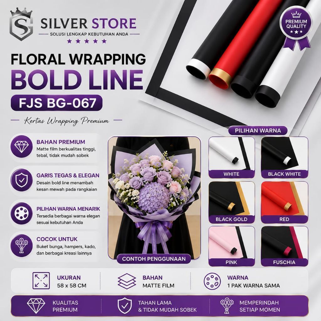 [ 1 PACK ISI 20 LEMBAR] FLORAL WRAPPING BOLD LINE FJS BG-067