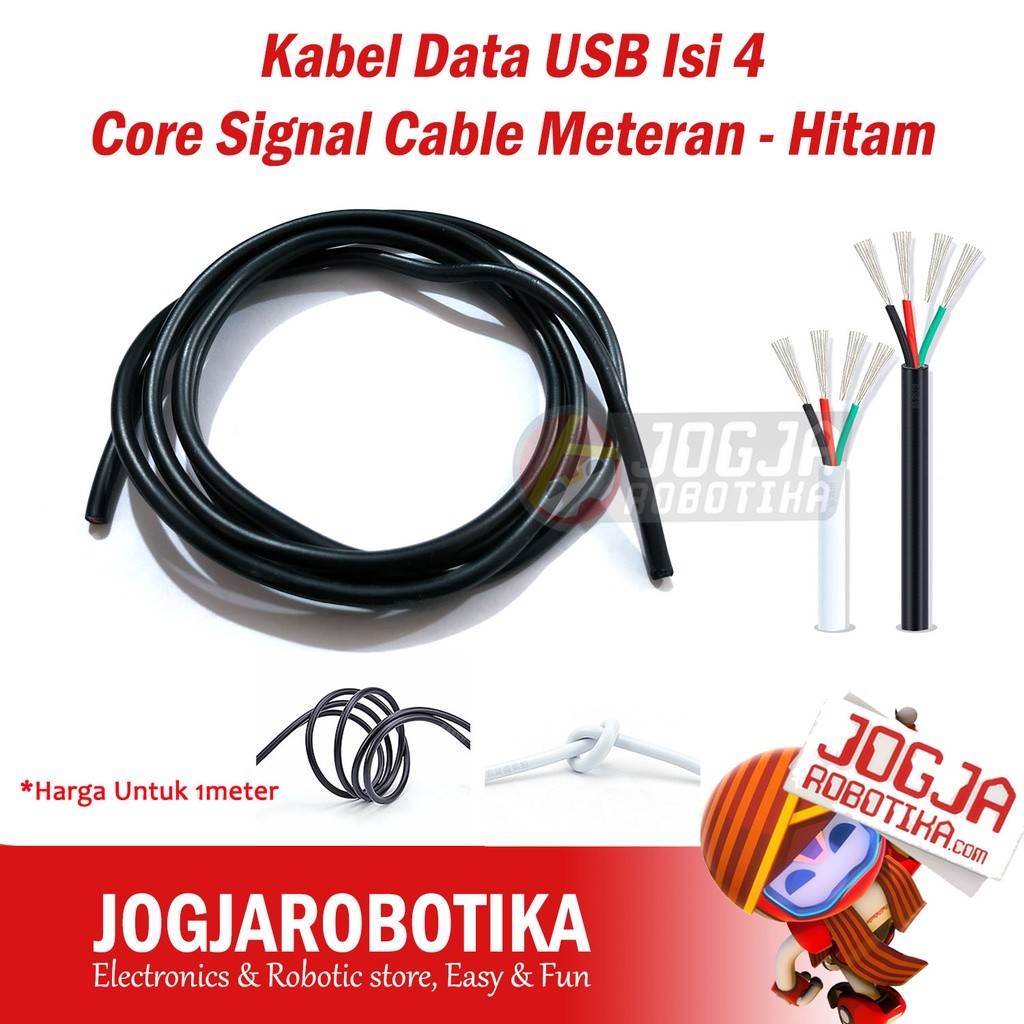 Kabel Data USB Isi 4 Core Signal Cable Meteran Hitam / Putih