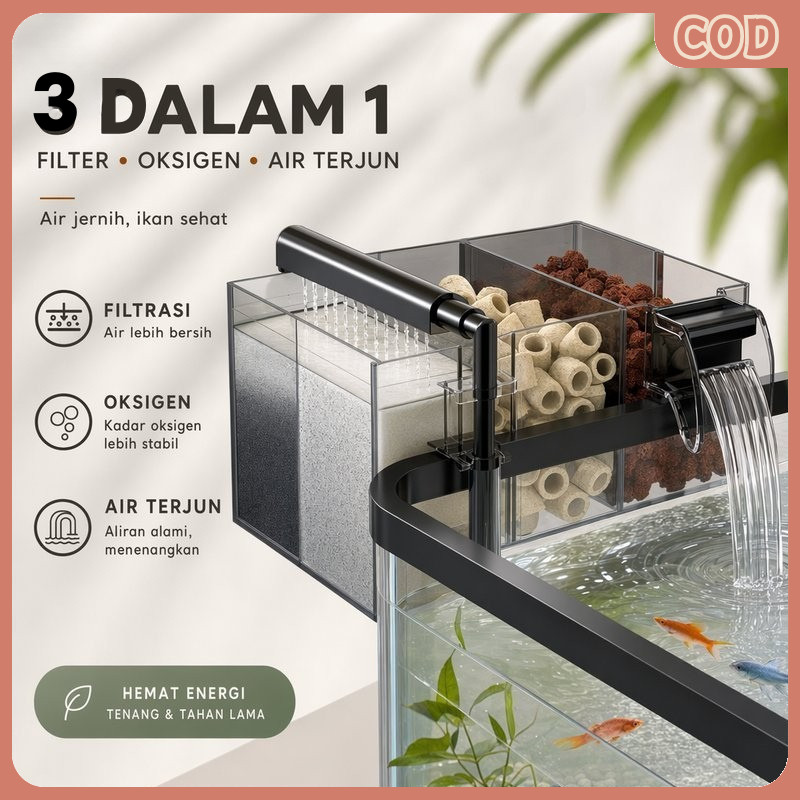 Filter Akuarium Gantung Hang on 3in1 Low Noise Waterfall Aerasi Aquascape Air Jernih Mini