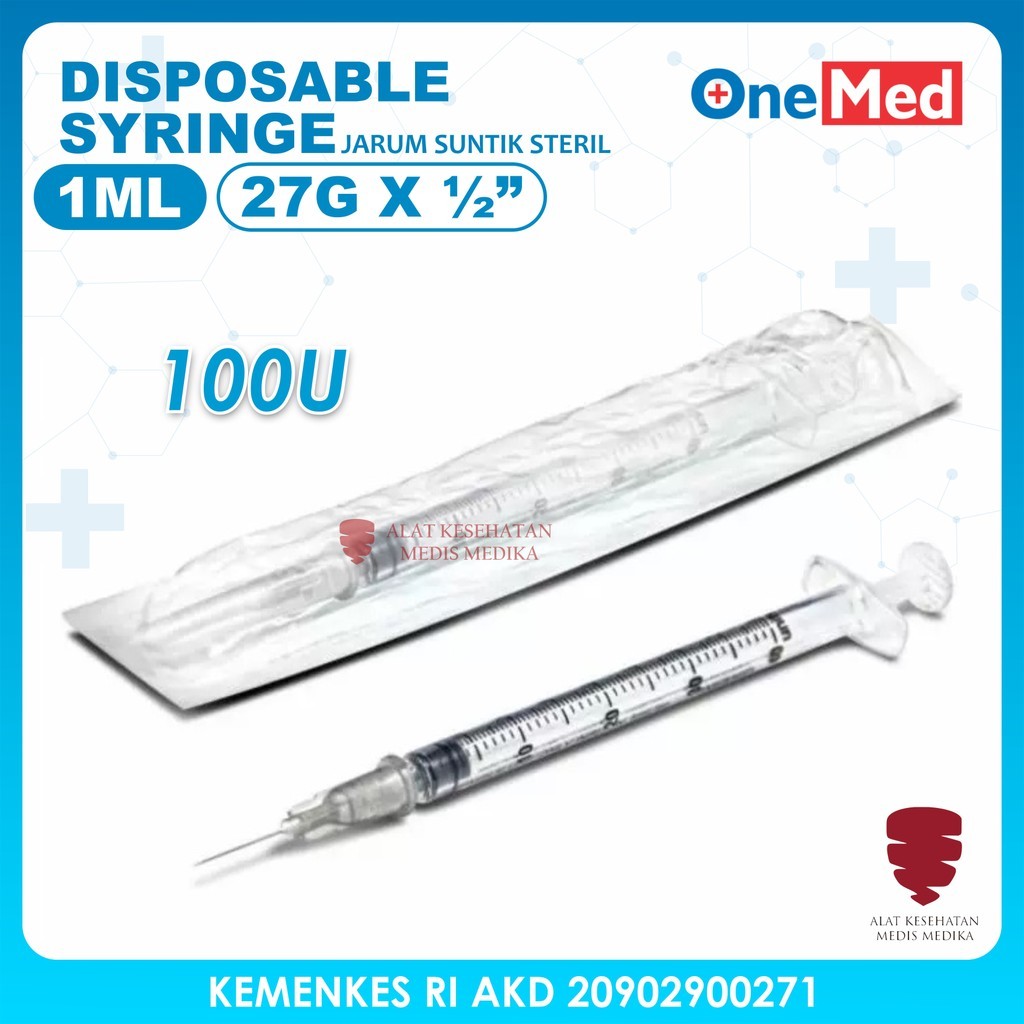 Disposable Syringe 1ml 100U isi 100 Spuit Sterile Jarum Suntik Steril Slip Tip with Needle Insulin 1