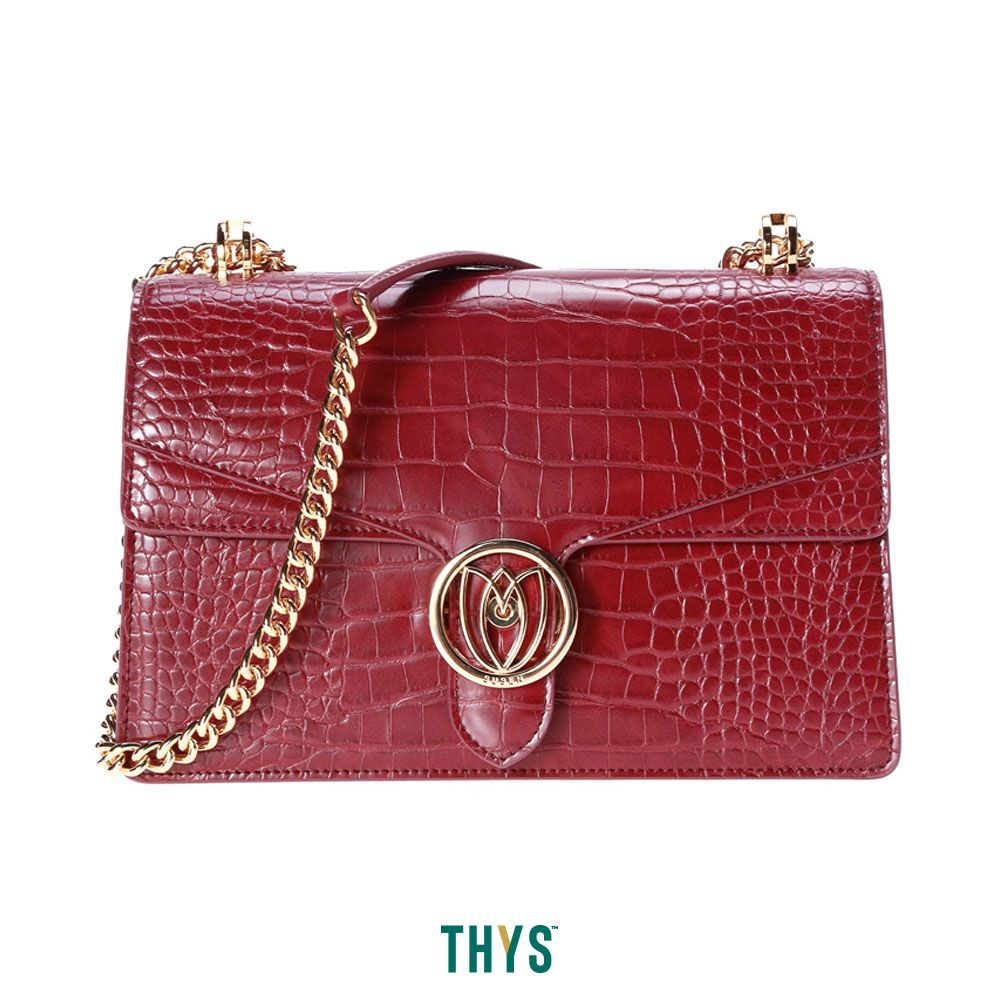 THYS SUSEN Tas Selempang Croco Dengan Bunga Redwine