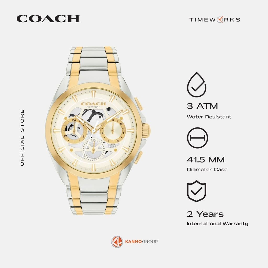 Coach Jackson Multifunction Silver + Gold Stainless Steel - Jam Tangan Pria - 14602771