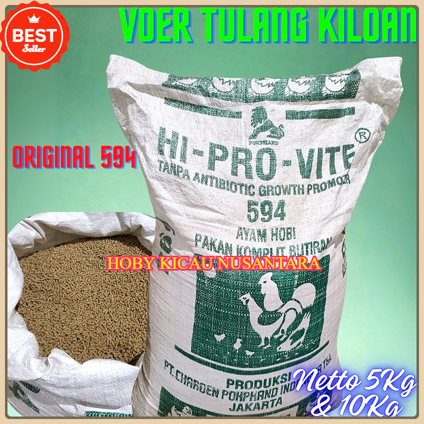 10 kg Pakan Ayam bangkok Voer Pur Hi-Pro-Vit 594 Kiloan Multipack 5Kg & 10Kg pur tulang