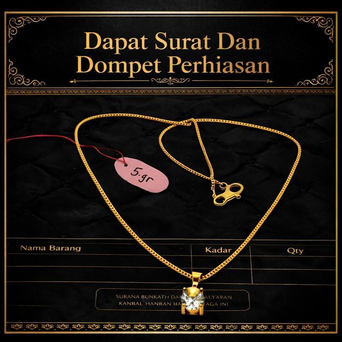 Kalung Itali Liontin Permata Premium Perhiasan Fashion Wanita Berlapis Emas Muda Mewah Elegan - Kalu