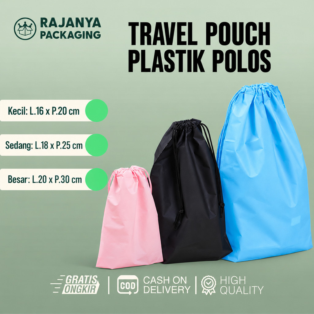 Travel Pouch Plastik Polos | Drawstring Tas Serut| Kantong Serut Kosmetik | Tas Serut Pouch Bag