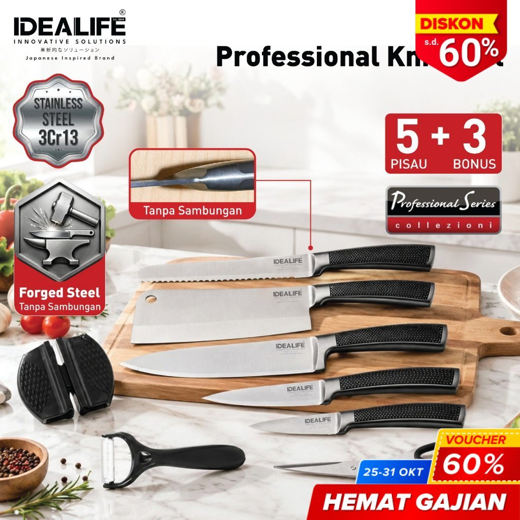 IDEALIFE - Professional Knife Set - Perlengkapan Pisau Dapur - IL-163s
