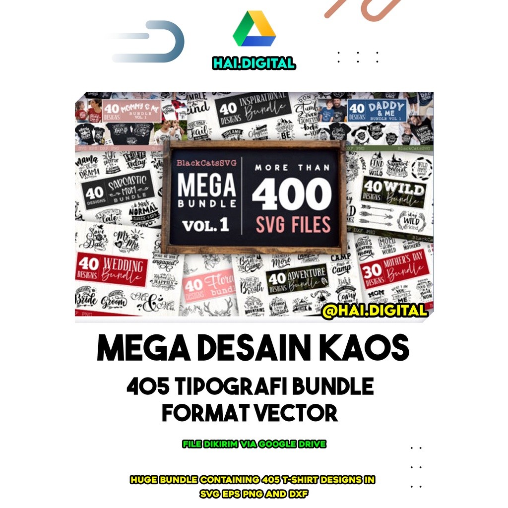 405 Desain Kaos Tipografi Bundle Format Vector