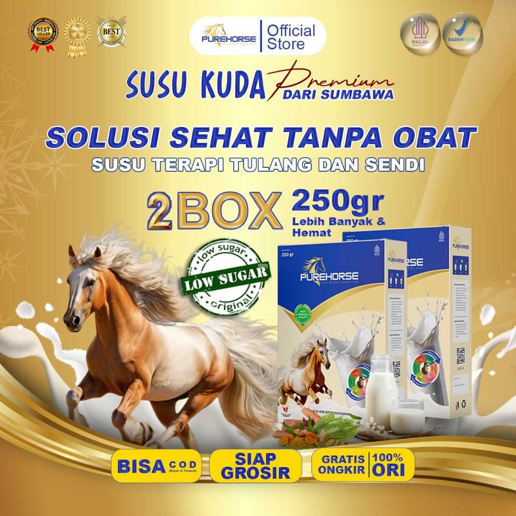 

Purehorse Susu Kuda Liar Asli Sumbawa Rendah Gula Kemasan 250gr Paket 2 Box