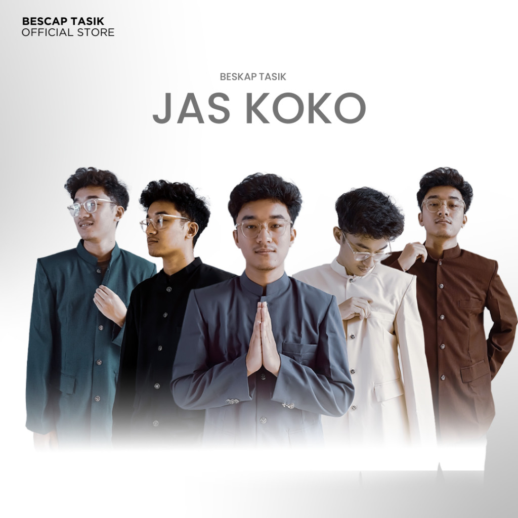 ES.COLD Beskap Jas Koko Polos Pria Muslim Premium Motif Saku Tutup Lengan Panjang S-XXL