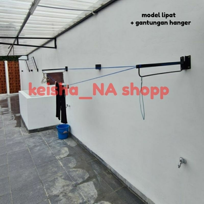 Jemuran dinding lipat praktis(2pcs)4 baris.Bonus Tali khusus10meter dan baut dinabold