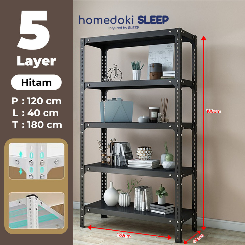Homedoki Rak Susun Serbaguna/Rak Dapur Serbaguna/Rak Susun Besi/Rak Besi Siku 5 Susun/Rak Besi Susun
