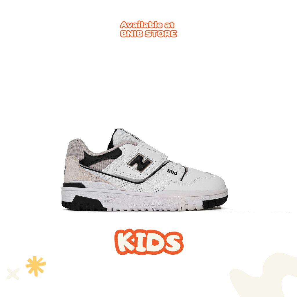 Sepatu Sneakers Anak NB Kids 550 Hook & Loop White Black Original