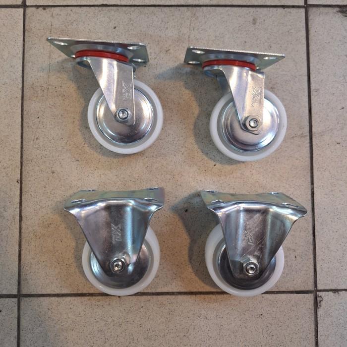 Roda Caster Etalase / Roda Caster Troli / Roda Caster Nilon 3 Inch 1Set ( 2Hidup 2Mati )