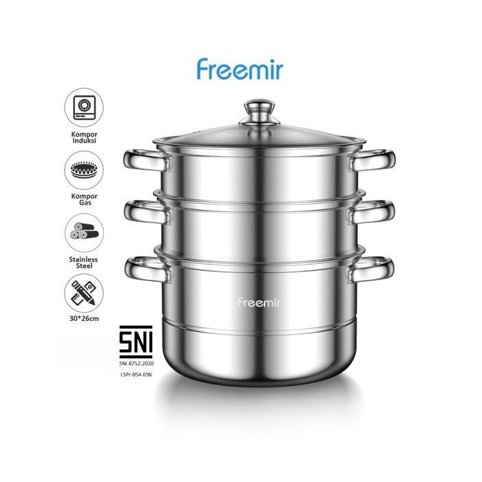 freemir Panci Kukus 3 Susun Stainless Steel Tebal Anti Lengket Anti Karat Dandang Kukusan Alat Pengu
