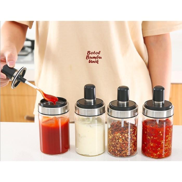 Botol Bumbu Dapur Garam / Tempat Minyak Garam Kaca /Toples Wadah Bumbu Kaca Kedap Udara - BOTOL BUMB