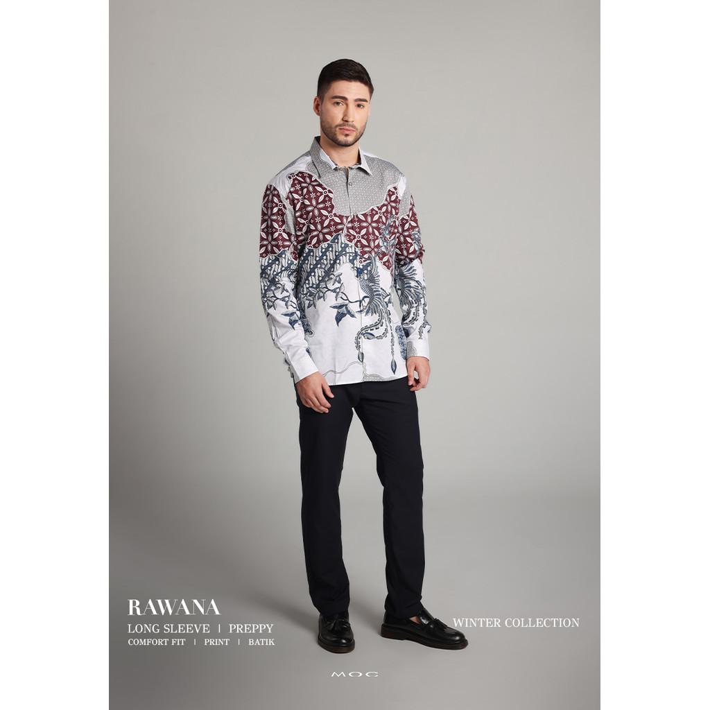 MOC - Kemeja Batik Pria Lengan Panjang Rawana - White
