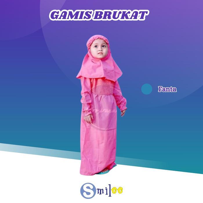 gamis kerudung anak aplikasi brukat pink fanta  Baju Katun - size 1
