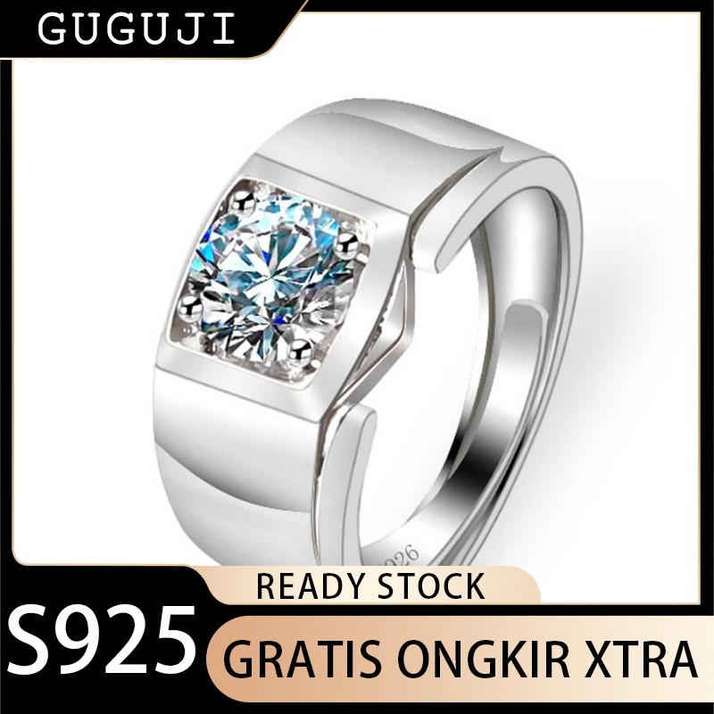 GUGUJI Cincin Pria Moissanite Klasik Cincin Pria Gaya Korea Halus Cincin Fashion Pria Korea