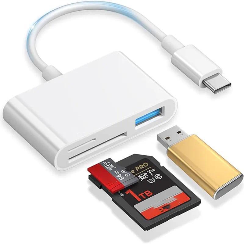 USB C To SD/TF Memory Card Reader, 3-in-1 USB C Card Reader Compatible With iPhone 15 Pro iPad Mac M