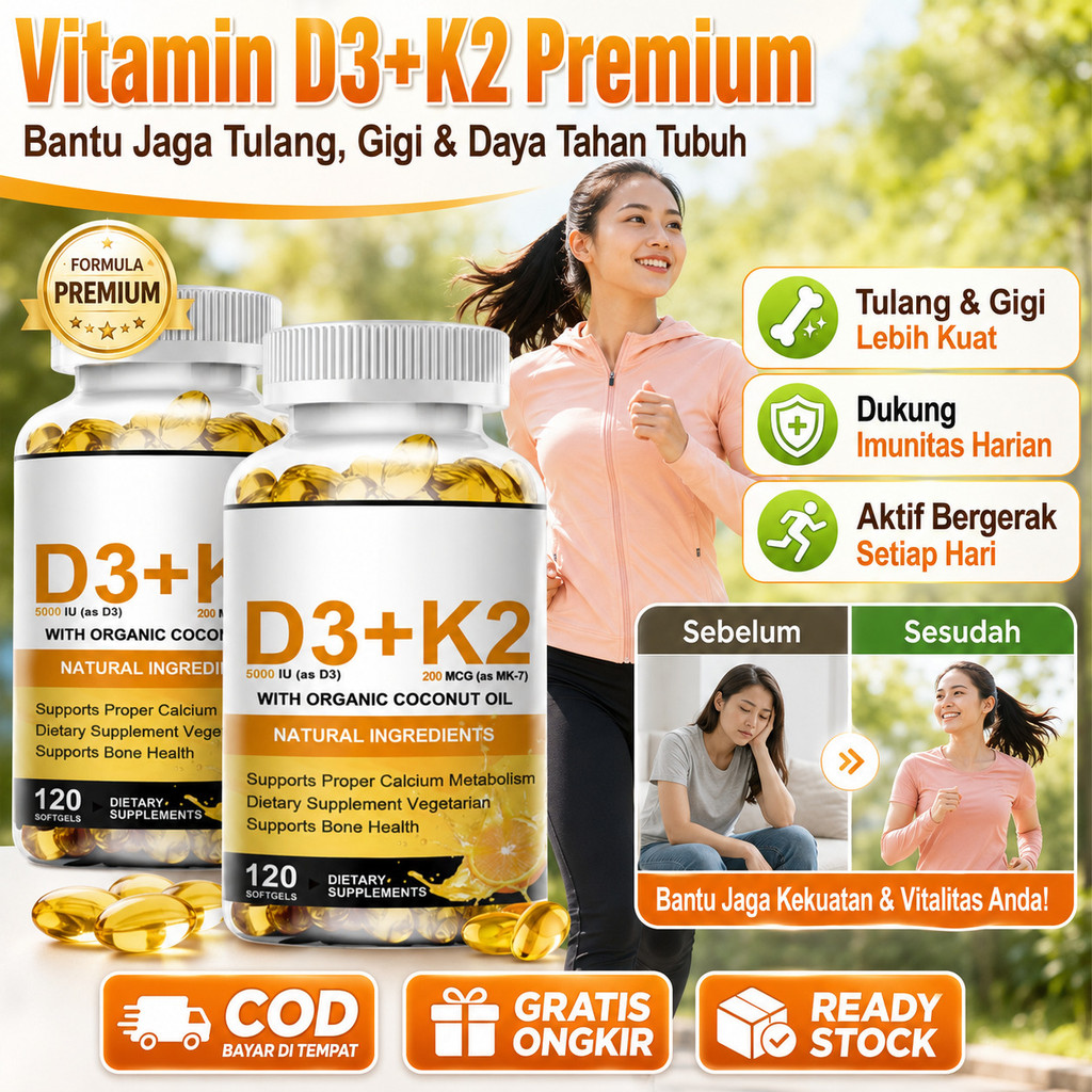 Obral/Kapsul Softgel D3+k2 Berkualitas Tinggi Yang Laris Terjual/Vitamin D3 K2 60/120PCS Capsule K2 