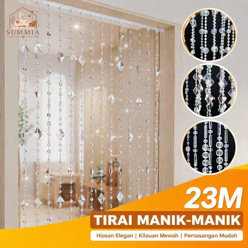 Tirai Manik Akrilik Kristal Bulat Clear Pelangi Rantai Manik DIY Dekorasi Pintu