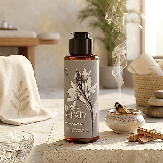 JNSQ LOVE AFFAIR Body & Massage Oil - with Aphrodisiac Sandalwood, Argan Oil, Bisabolol, Chamomile -