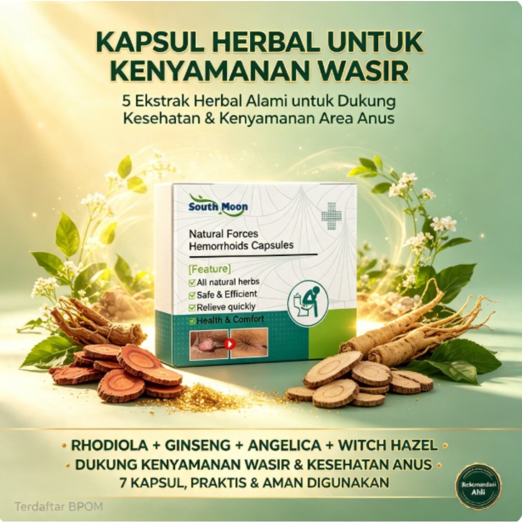 South Moon Natural Forces Hemorrhoids Capsules 7 Kapsul, Ekstrak Rhodiola, Ginseng, Angelica & Witch