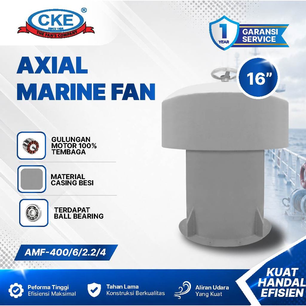 CKE Axial Marine Fan 16 Inch 380V AMF Series 6 Blade Blower Ventilasi Ruang Mesin untuk Kapal Laut K