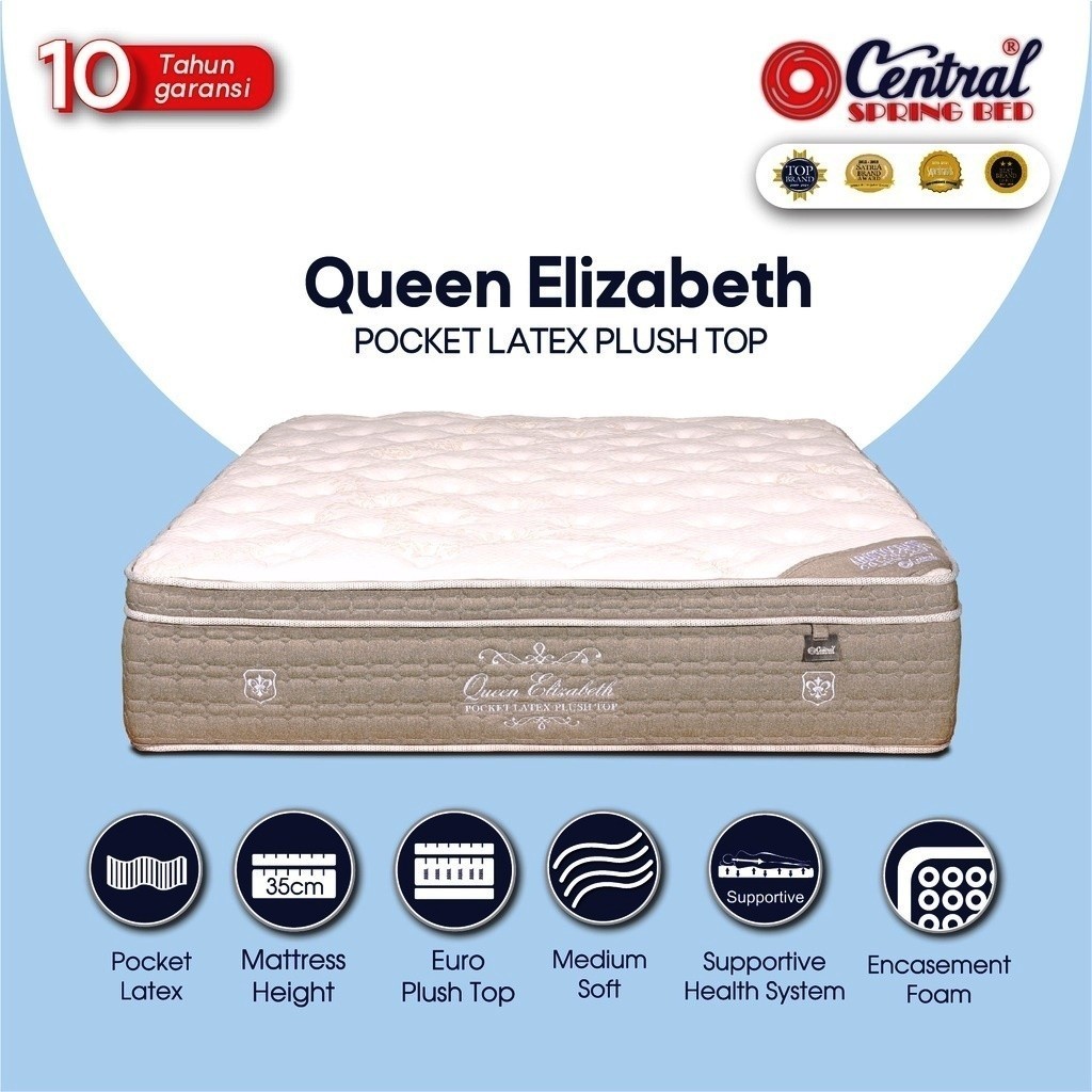 Kasur Matras Springbed Central Type Queen Elizabeth Pocket Latex Plushtop By Central Springbed