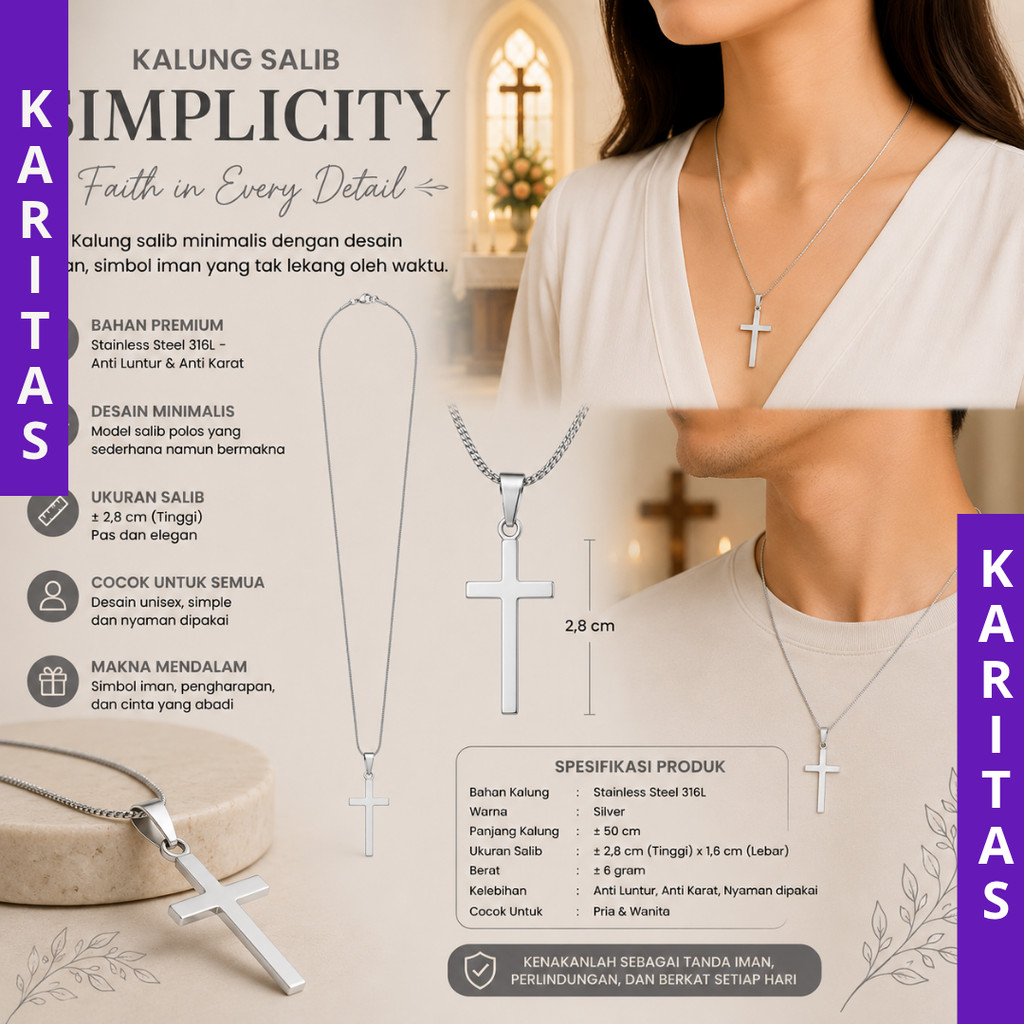 KALUNG SALIB TITANIUM (CRUX) / KALUNG SALIB WANITA / KALUNG SALIB PRIA KRISTEN KATOLIK