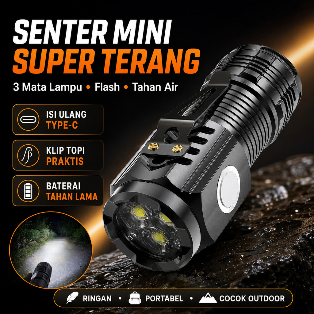 [COD+Gratis Ongkir]Senter Mini Super Terang Intensitas Tinggi Monster Bermata Tiga/senter Mini Kecil