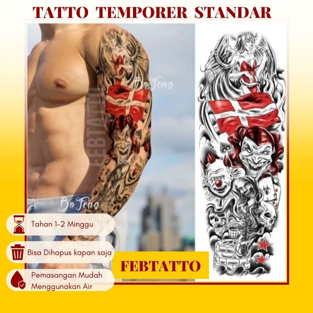 Temporary Tattoo FULL ARM Size 17x48cm Aesthetic Tattoo Motif Temporary Tattoo Sticker Halal Wholesa