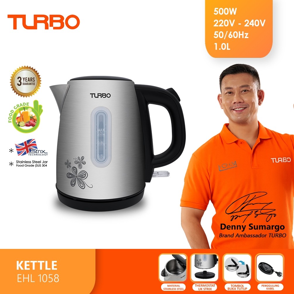 TURBO Kettle Stainless 1 Liter - EHL1058 Teko Listrik EHL 1058