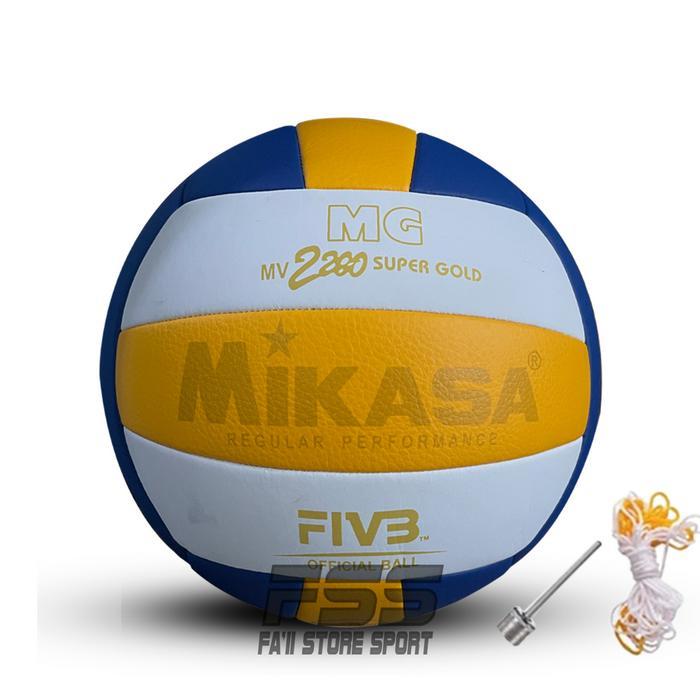 Bola Volly Mikasa Jahit Mesin SUPER GOLD 2200 - Kulit Sintetis Jeruk Berkualitas Tinggi - Voly Plus 