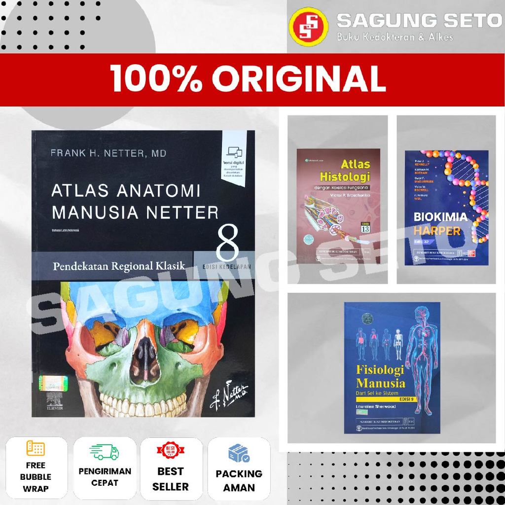 PAKET BUKU NETTER ATLAS ANATOMI, FISIOLOGI SHERWOOD, ATLAS HISTOLOGI DIFIORE, BIOKIMIA HARPER (4 BUK