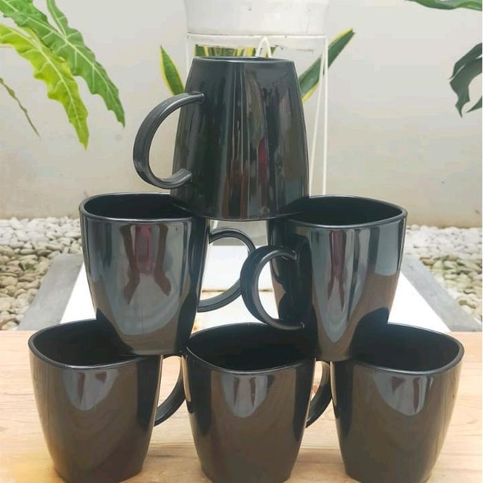 6 pcs cangkir melamin dinerware 133 - Hitam