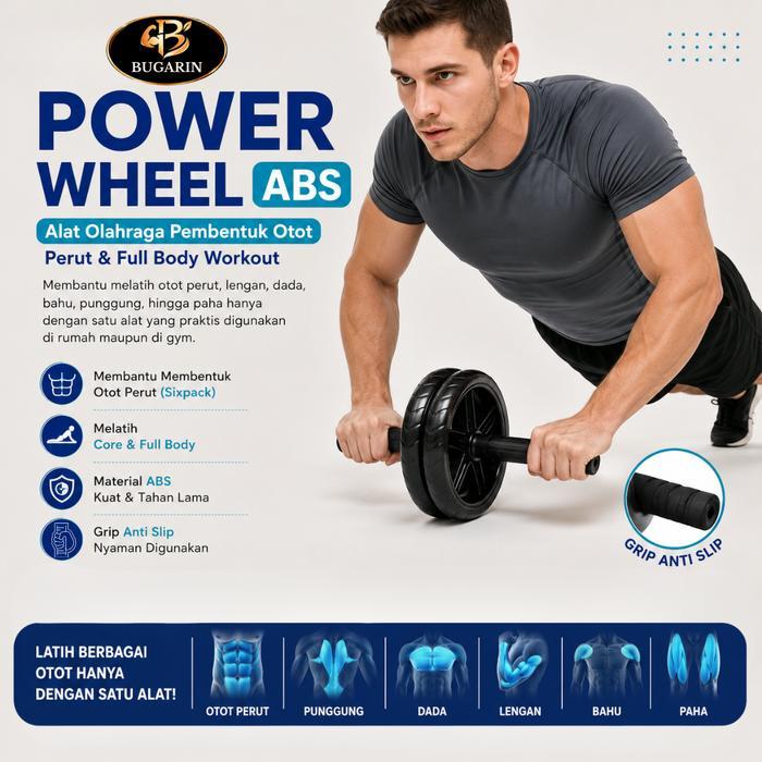 BUGARIN Power Wheel ABS - Alat Olahraga Membentuk Otot Perut Sixpack & Otot Lainnya Praktis Mudah Di