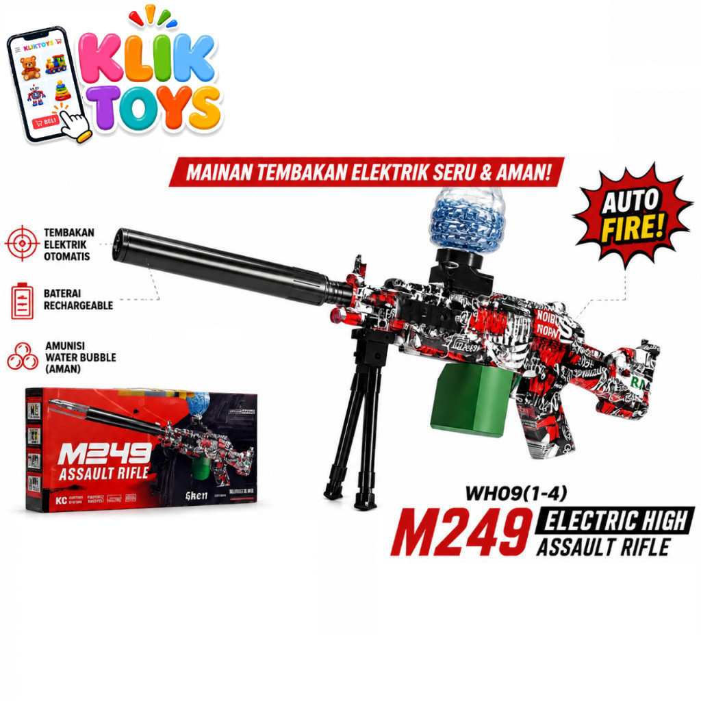 KLIK TOYS WH09(1-4) M249 ELECTRIC HIGH JM20036-MS Mainan Pelontar Gel Aksesori Untuk Hobi Remaja