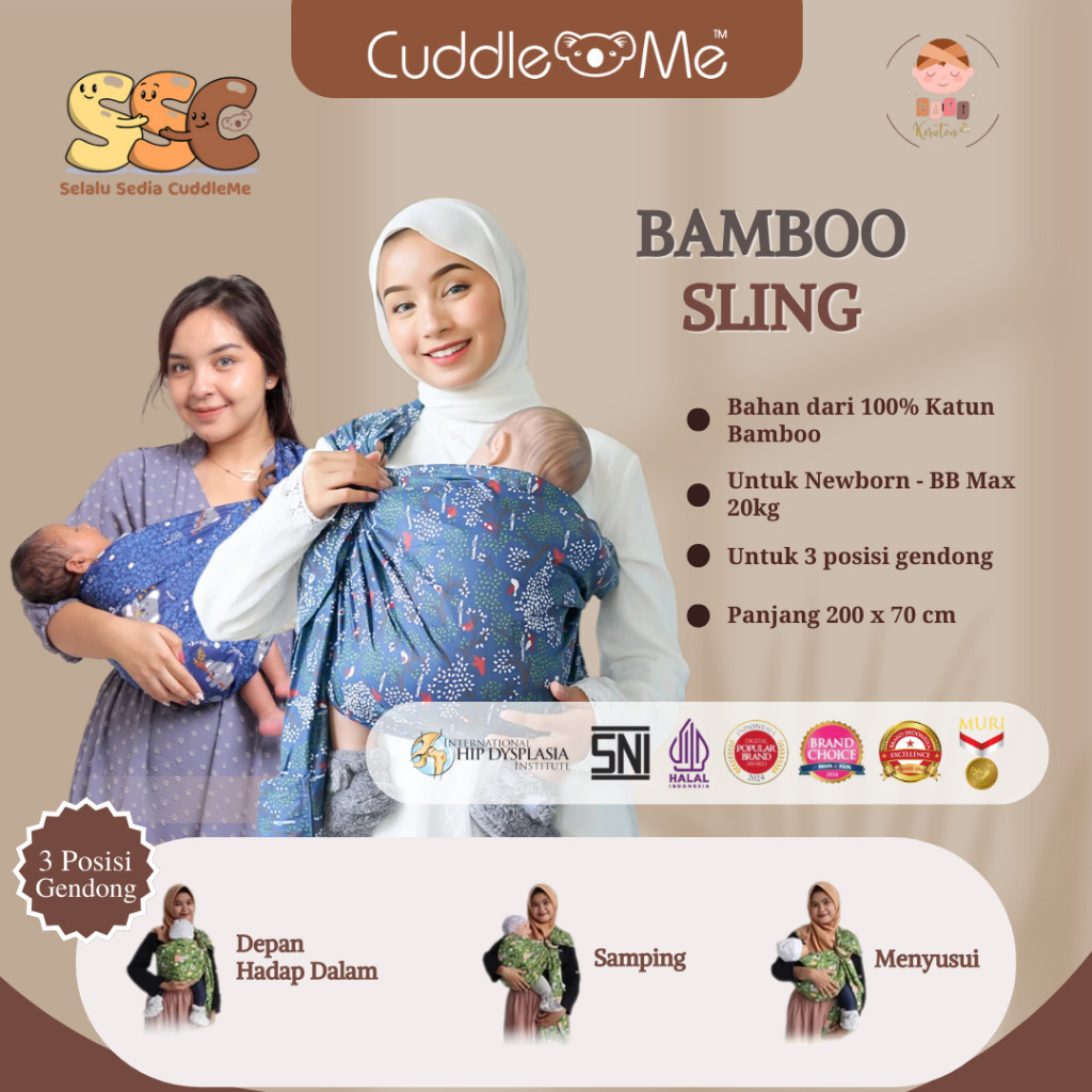 Cuddle Me Ring Sling Bamboo Gendongan Bayi Samping Jarik Cukin Motif Polos Cuddleme Ringsling